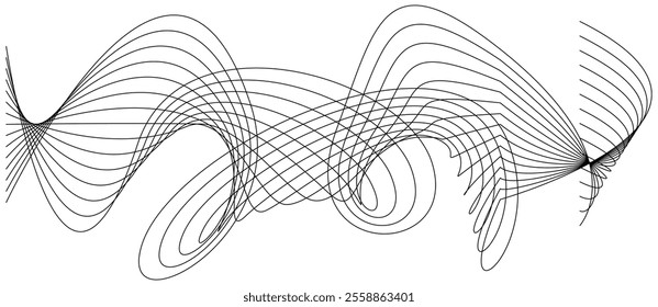 Thin black wavy line abstract vector, isolated on white background. simple, minimalist,motion,modern,illustration,background.
