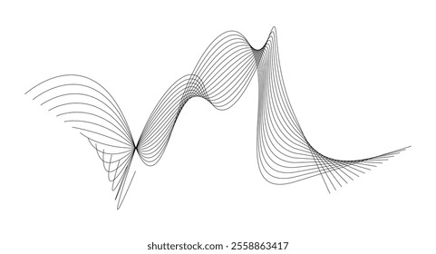 Thin black wavy line abstract vector, isolated on white background. simple, minimalist,motion,modern,illustration,background.

