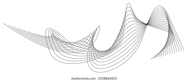 Thin black wavy line abstract vector, isolated on white background. simple, minimalist,motion,modern,illustration,background.
