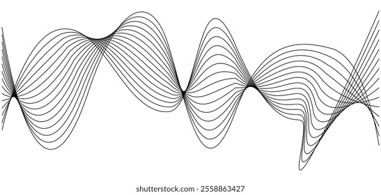 Thin black wavy line abstract vector, isolated on white background. simple, minimalist,motion,modern,illustration,background.
