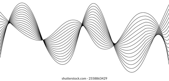 Thin black wavy line abstract vector, isolated on white background. simple, minimalist,motion,modern,illustration,background.
