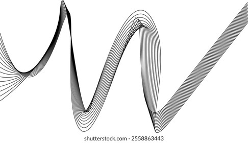 Thin black wavy line abstract vector, isolated on white background. simple, minimalist,motion,modern,illustration,background.
