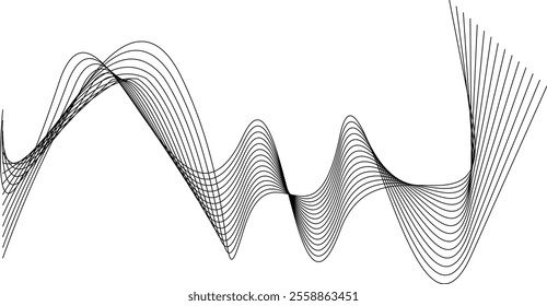 Thin black wavy line abstract vector, isolated on white background. simple, minimalist,motion,modern,illustration,background.
