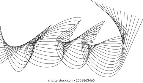 Thin black wavy line abstract vector, isolated on white background. simple, minimalist,motion,modern,illustration,background.
