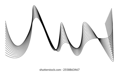 Thin black wavy line abstract vector, isolated on white background. simple, minimalist,motion,modern,illustration,background.
