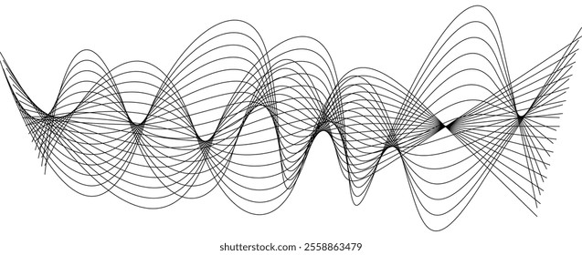 Thin black wavy line abstract vector, isolated on white background. simple, minimalist,motion,modern,illustration,background.
