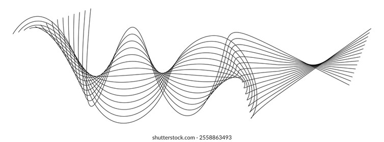 Thin black wavy line abstract vector, isolated on white background. simple, minimalist,motion,modern,illustration,background.
