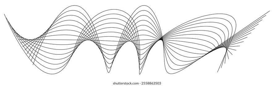 Thin black wavy line abstract vector, isolated on white background. simple, minimalist,motion,modern,illustration,background.
