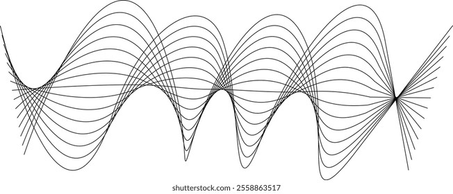 Thin black wavy line abstract vector, isolated on white background. simple, minimalist,motion,modern,illustration,background.
