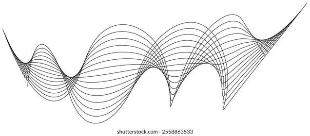 Thin black wavy line abstract vector, isolated on white background. simple, minimalist,motion,modern,illustration,background.
