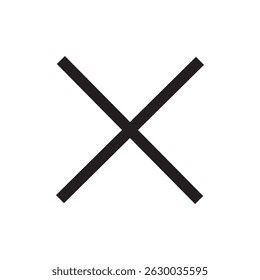 Thin black x icon cross symbol on white background. 