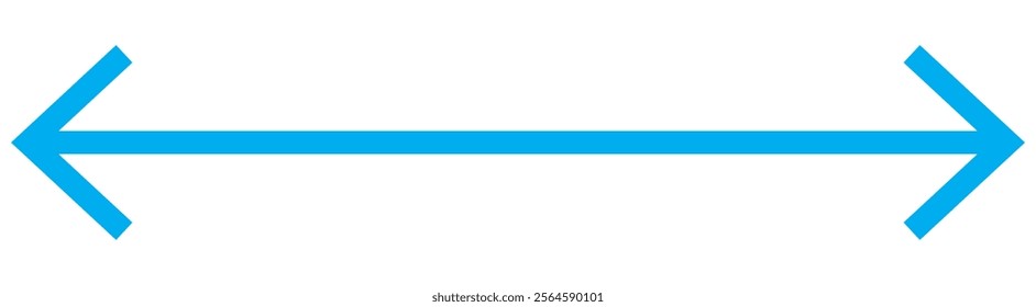 Thin Blue arrow double pointing. Long, straight-line arrow icon. Graphic illustration for direction symbols, up and down signs. Vector horizontal arrow variation isolated on white background.