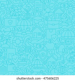 Thin Blue Business Line Seamless Pattern. Vector Website Design and Tile Background in Trendy Modern Outline Style.