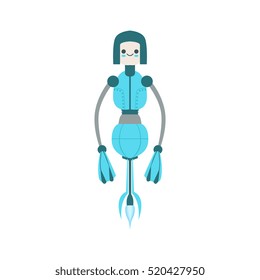 Thin Blue Floating Mid Air Friendly Android Robot Character Vector Cartoon Illustration