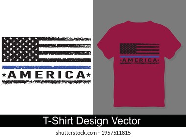 Thin Blue Line American Flag T-Shirt Vector Blue Lives Matter Police Officer