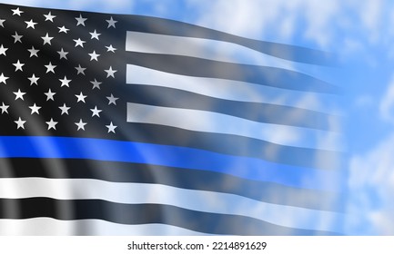 Thin Blue Line. American flag with police blue line. Support of police and law enforcement. EPS10 vector