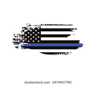 Thin blue line american flag, grunge vector graphic design