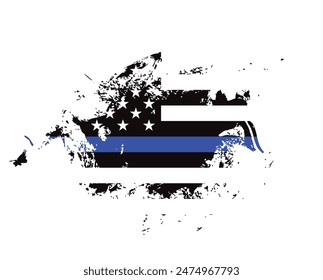 Thin blue line american flag, grunge vector graphic design