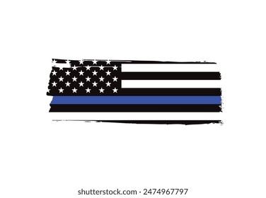 Thin blue line american flag, grunge vector graphic design
