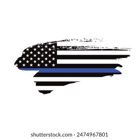 Thin blue line american flag, grunge vector graphic design
