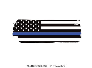 Thin blue line american flag, grunge vector graphic design