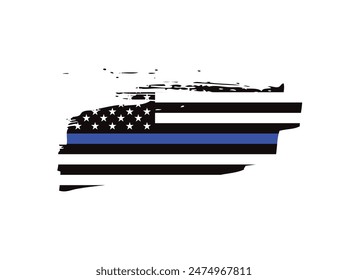 Thin blue line american flag, grunge vector graphic design