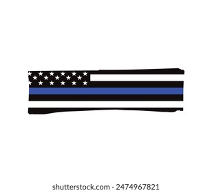 Thin blue line american flag, grunge vector graphic design