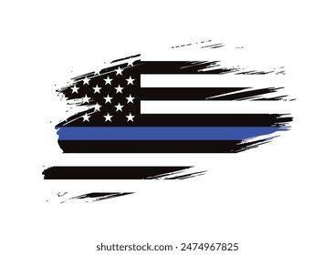 Thin blue line american flag, grunge vector graphic design