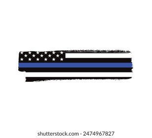 Thin blue line american flag, grunge vector graphic design