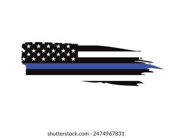 Thin blue line american flag, grunge vector graphic design