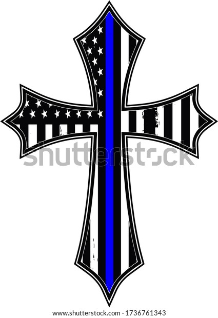 Thin Blue Line American Flag Cross Stock Vector (Royalty Free ...