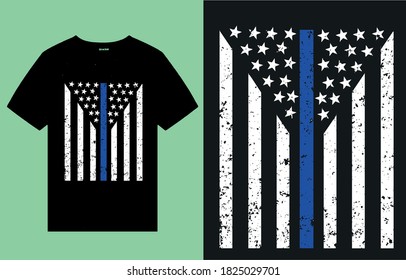 Thin Blue Line American Grunge Flag T Shirt Vector