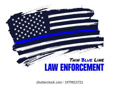 Thin blue line, Distressed american flag vector template. Symbol of Police and Law enforcement Officers Memorial Day in United States. Illustration for poster, card, banner. 