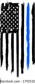 Thin blue line. Flag with Police Blue Line - Distressed american flag. 