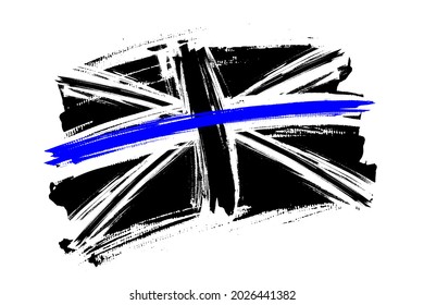 Thin Blue Line Flag (United Kingdom) vector template. Symbol of Police and Law enforcement Officers Memorial Day in England. Illustration for poster, card, banner. 