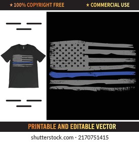Thin Blue Line Police Officer American Flag T-Shirt Vector Design, Back the Blue T-Shirt.