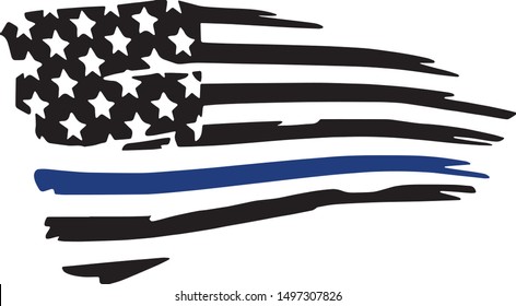 Thin Blue Line Police Support Vector Silhouette