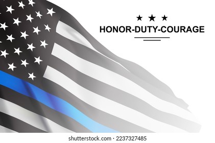 The Thin Blue Line United States Flag. Support of police and law enforcement. EPS10 vector