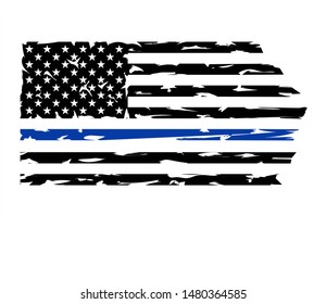 Thin blue line US flag Clip art. Transparent background