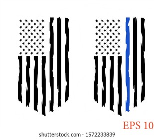 Thin blue line US flag Clip art. Transparent background