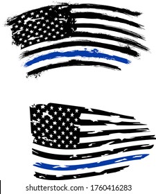 Thin blue line US flag. Flag with Police Blue Line - Distressed american flag