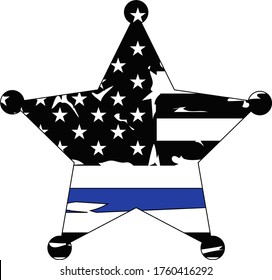 Thin blue line US flag. Flag with Police Blue Line - Distressed american flag