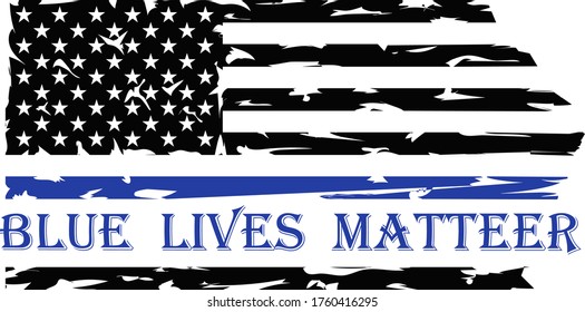 Thin Blue Line US Flag. Flag With Police Blue Line - Distressed American Flag