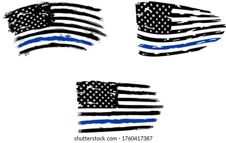 Thin Blue Line US Flag. Flag With Police Blue Line - Distressed American Flag