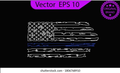 Thin blue line US flag. Flag with Police Blue Line - Distressed american flag