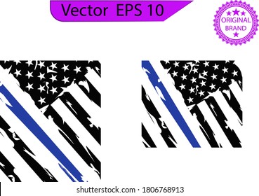 Thin blue line US flag. Flag with Police Blue Line - Distressed american flag