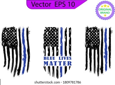 Thin Blue Line US Flag. Flag With Police Blue Line - Distressed  And Splash American Flag