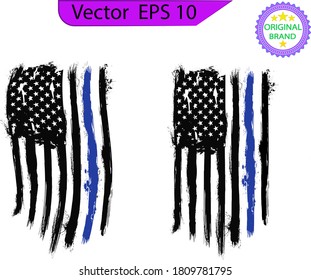 Thin blue line US flag. Flag with Police Blue Line - Distressed  and splash american flag