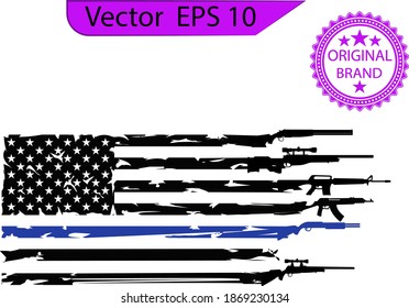 Thin blue line US flag. Flag with Police Blue Line - Distressed and splash american flag