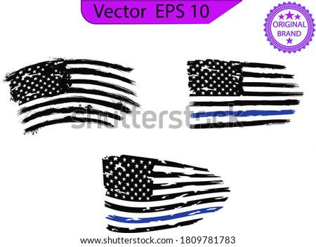 Thin blue line US flag. Flag with Police Blue Line - Distressed  and splash american flag